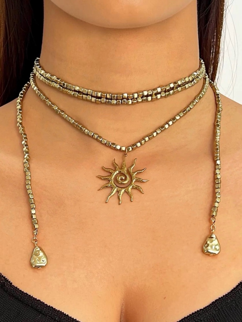 Gold Sun Pendant Layered Necklace NWT